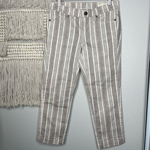LOFT Modern Cuffed Crop Slim Herringbone Print Pants 27/4 - Picture 3 of 7